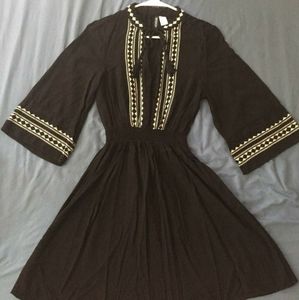 Black bell sleeve embroidered dress